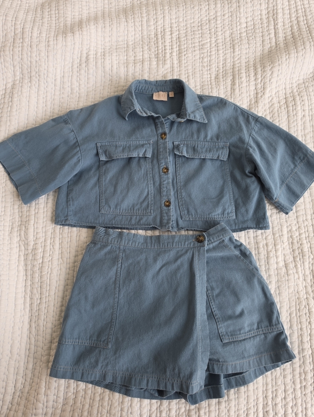 GLG Blue Utility Crop Top Skort Set Matching Two Piece Y2K Coastal Cowgirl M - Picture 5 of 12
